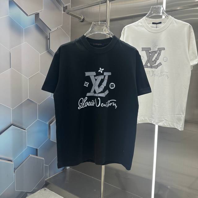 Lv 2024秋冬新款320克短袖t恤 个性印花 男女同款宽松版 S M L Xl Xxl 五个码 黑色 白色 栗红