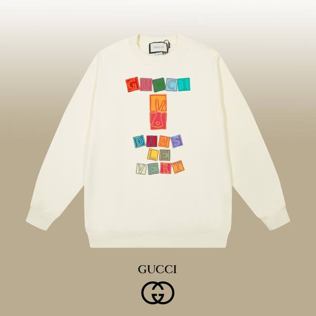 Gucci 古驰 24Ss 经典圆领卫衣 1:1对版定制面料420克大毛圈高克重百分百纯棉 双针车线跨缝工艺 配套同缸1X1紧密高克重螺纹 螺纹有宽度 男女同款