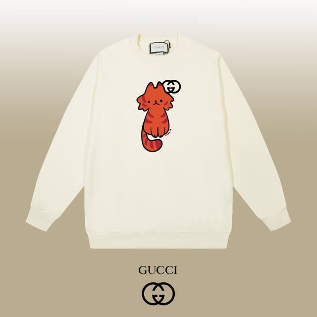 Gucci 古驰 24Ss 经典圆领卫衣 1:1对版定制面料420克大毛圈高克重百分百纯棉 双针车线跨缝工艺 配套同缸1X1紧密高克重螺纹 螺纹有宽度 男女同款