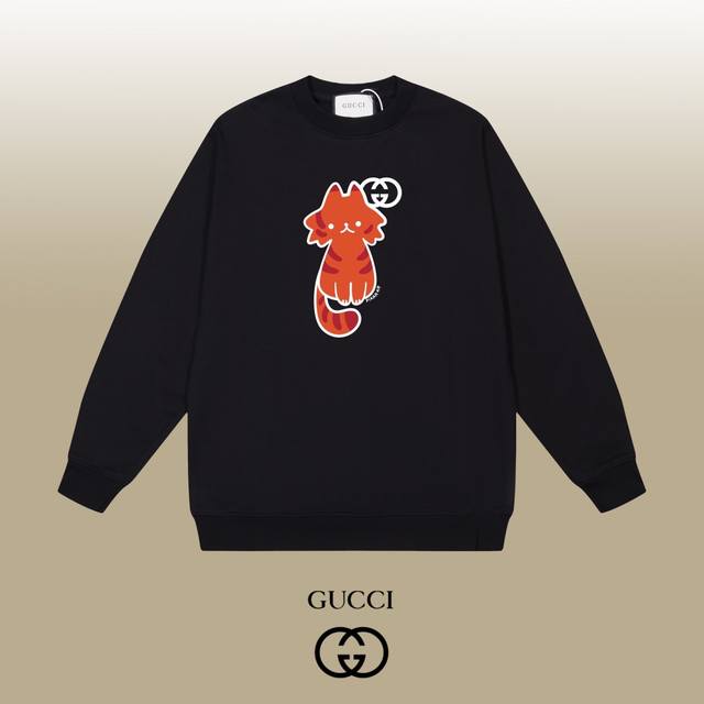 Gucci 古驰 24Ss 经典圆领卫衣 1:1对版定制面料420克大毛圈高克重百分百纯棉 双针车线跨缝工艺 配套同缸1X1紧密高克重螺纹 螺纹有宽度 男女同款