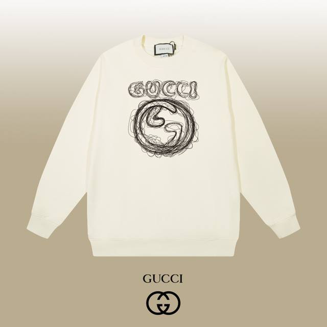 Gucci 古驰 24Ss 经典圆领卫衣 1:1对版定制面料420克大毛圈高克重百分百纯棉 双针车线跨缝工艺 配套同缸1X1紧密高克重螺纹 螺纹有宽度 男女同款