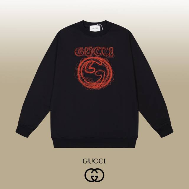 Gucci 古驰 24Ss 经典圆领卫衣 1:1对版定制面料420克大毛圈高克重百分百纯棉 双针车线跨缝工艺 配套同缸1X1紧密高克重螺纹 螺纹有宽度 男女同款