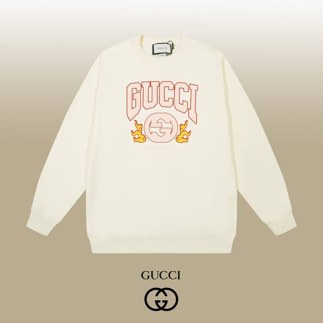 Gucci 古驰 24Ss 经典圆领卫衣 1:1对版定制面料420克大毛圈高克重百分百纯棉 双针车线跨缝工艺 配套同缸1X1紧密高克重螺纹 螺纹有宽度 男女同款