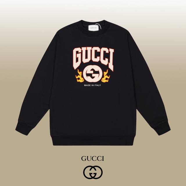 Gucci 古驰 24Ss 经典圆领卫衣 1:1对版定制面料420克大毛圈高克重百分百纯棉 双针车线跨缝工艺 配套同缸1X1紧密高克重螺纹 螺纹有宽度 男女同款