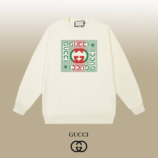 Gucci 古驰 24Ss 经典圆领卫衣 1:1对版定制面料420克大毛圈高克重百分百纯棉 双针车线跨缝工艺 配套同缸1X1紧密高克重螺纹 螺纹有宽度 男女同款