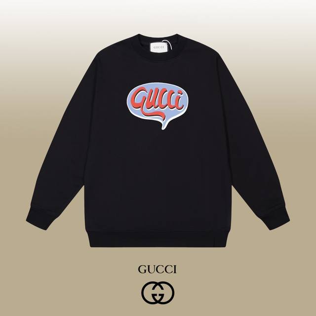 Gucci 古驰 24Ss 经典圆领卫衣 1:1对版定制面料420克大毛圈高克重百分百纯棉 双针车线跨缝工艺 配套同缸1X1紧密高克重螺纹 螺纹有宽度 男女同款