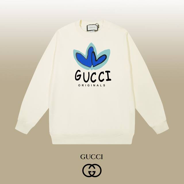 Gucci 古驰 24Ss 经典圆领卫衣 1:1对版定制面料420克大毛圈高克重百分百纯棉 双针车线跨缝工艺 配套同缸1X1紧密高克重螺纹 螺纹有宽度 男女同款