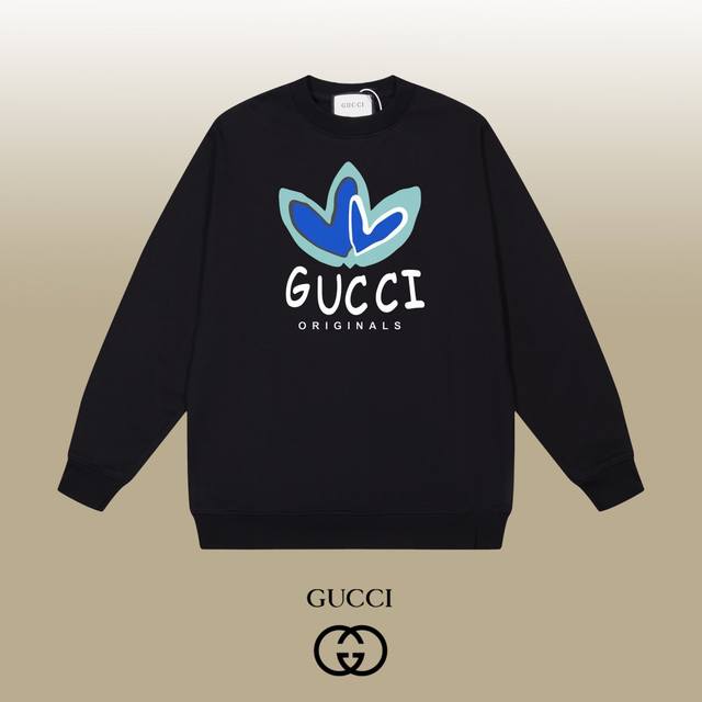 Gucci 古驰 24Ss 经典圆领卫衣 1:1对版定制面料420克大毛圈高克重百分百纯棉 双针车线跨缝工艺 配套同缸1X1紧密高克重螺纹 螺纹有宽度 男女同款