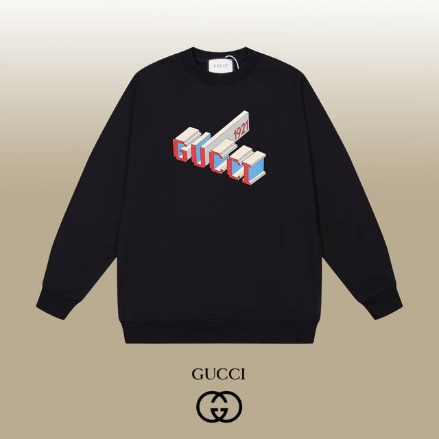 Gucci 古驰 24Ss 经典圆领卫衣 1:1对版定制面料420克大毛圈高克重百分百纯棉 双针车线跨缝工艺 配套同缸1X1紧密高克重螺纹 螺纹有宽度 男女同款