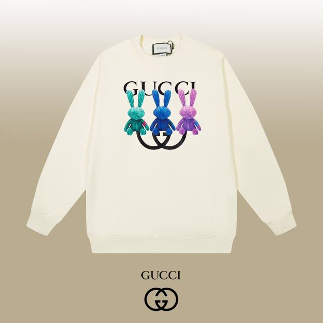 Gucci 古驰 24Ss 经典圆领卫衣 1:1对版定制面料420克大毛圈高克重百分百纯棉 双针车线跨缝工艺 配套同缸1X1紧密高克重螺纹 螺纹有宽度 男女同款