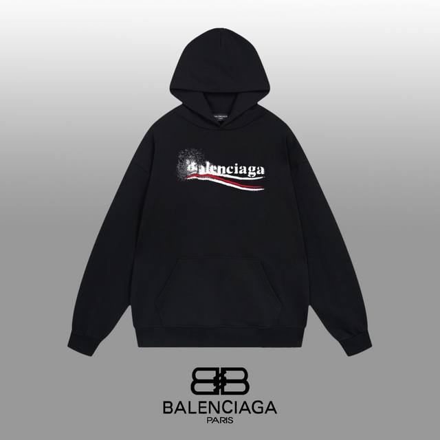 Balenciaga 巴黎世家 24Ss 经典连帽卫衣 1:1对版定制面料420克大毛圈高克重百分百纯棉 双针车线跨缝工艺 配套同缸1X1紧密高克重螺纹 螺纹有