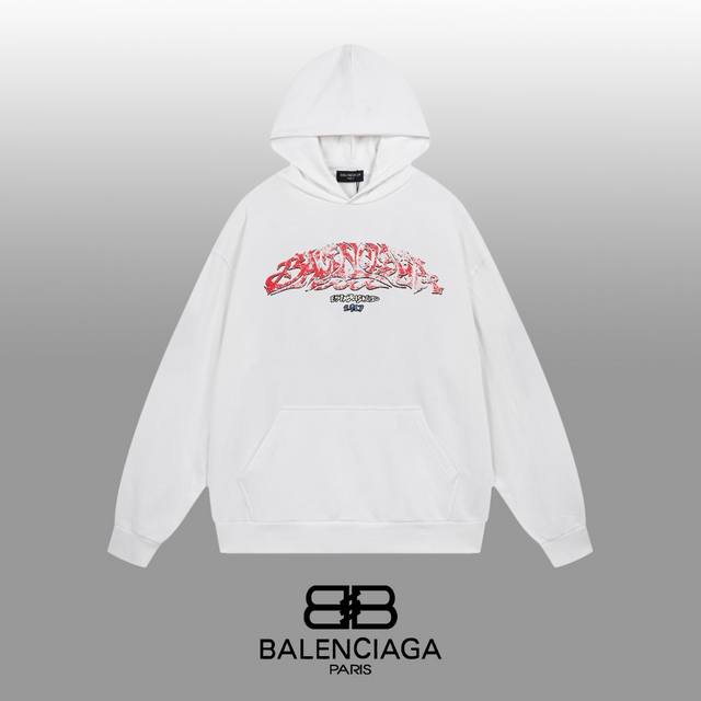 Balenciaga 巴黎世家 24Ss 经典连帽卫衣 1:1对版定制面料420克大毛圈高克重百分百纯棉 双针车线跨缝工艺 配套同缸1X1紧密高克重螺纹 螺纹有