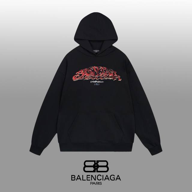 Balenciaga 巴黎世家 24Ss 经典连帽卫衣 1:1对版定制面料420克大毛圈高克重百分百纯棉 双针车线跨缝工艺 配套同缸1X1紧密高克重螺纹 螺纹有