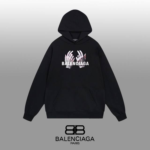 Balenciaga 巴黎世家 24Ss 经典连帽卫衣 1:1对版定制面料420克大毛圈高克重百分百纯棉 双针车线跨缝工艺 配套同缸1X1紧密高克重螺纹 螺纹有