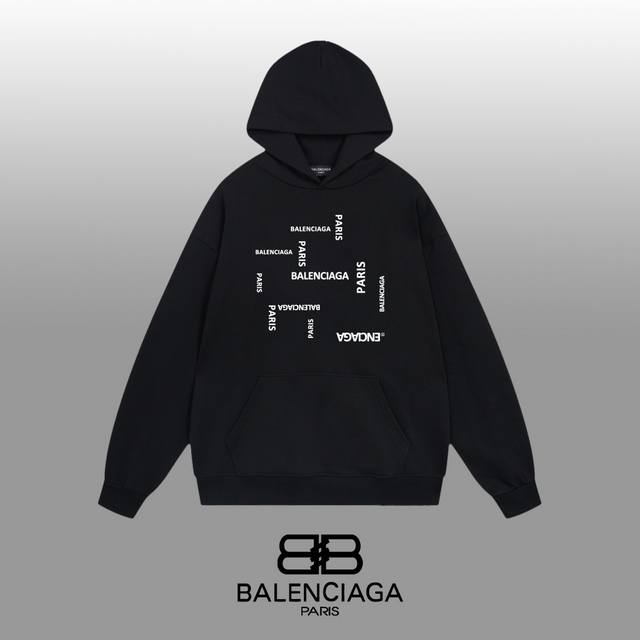 Balenciaga 巴黎世家 24Ss 经典连帽卫衣 1:1对版定制面料420克大毛圈高克重百分百纯棉 双针车线跨缝工艺 配套同缸1X1紧密高克重螺纹 螺纹有