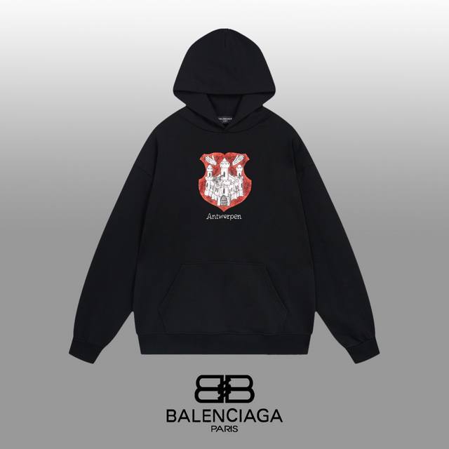 Balenciaga 巴黎世家 24Ss 经典连帽卫衣 1:1对版定制面料420克大毛圈高克重百分百纯棉 双针车线跨缝工艺 配套同缸1X1紧密高克重螺纹 螺纹有