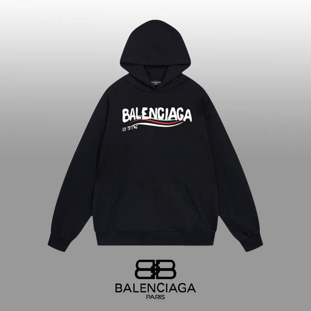 Balenciaga 巴黎世家 24Ss 经典连帽卫衣 1:1对版定制面料420克大毛圈高克重百分百纯棉 双针车线跨缝工艺 配套同缸1X1紧密高克重螺纹 螺纹有