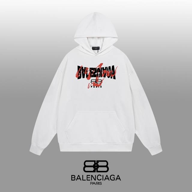 Balenciaga 巴黎世家 24Ss 经典连帽卫衣 1:1对版定制面料420克大毛圈高克重百分百纯棉 双针车线跨缝工艺 配套同缸1X1紧密高克重螺纹 螺纹有