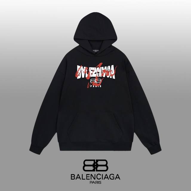 Balenciaga 巴黎世家 24Ss 经典连帽卫衣 1:1对版定制面料420克大毛圈高克重百分百纯棉 双针车线跨缝工艺 配套同缸1X1紧密高克重螺纹 螺纹有