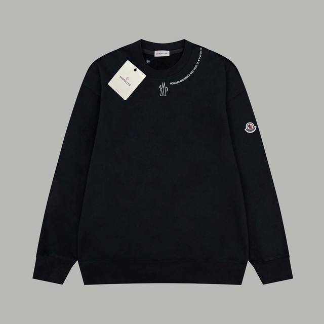 Moncler 蒙口 官网同款经典环绕字母手臂刺绣小标 毛圈长袖卫衣 - 420G重磅毛圈版本 百分百纯棉独家出货 定染硫化黑无尘处理面料 -面料：420G百分