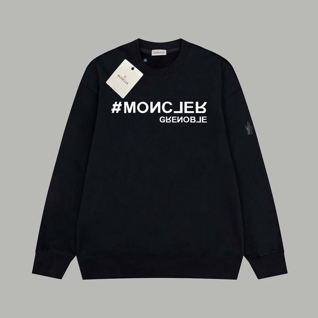 Moncler 蒙口 官网同款经典硅胶字母手臂黑标 毛圈长袖卫衣 - 420G重磅毛圈版本 百分百纯棉独家出货 定染硫化黑无尘处理面料 -面料：420G百分百纯