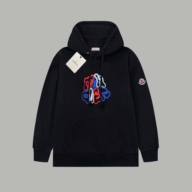 Moncler 蒙口 官网同款红蓝字母拼接刺绣小标 印花毛圈长袖连帽卫衣 - 420G重磅毛圈版本 百分百纯棉独家出货 定染硫化黑无尘处理面料 -面料：420G