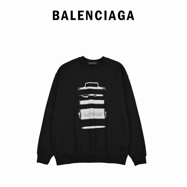 Balenciaga巴黎世家餐盒字母印花圆领卫衣 经典款全棉加厚320G包含得物防伪卡 全套包装 高品质 卫衣采用460G多支纱线纺织工艺 手感厚实 全棉面料