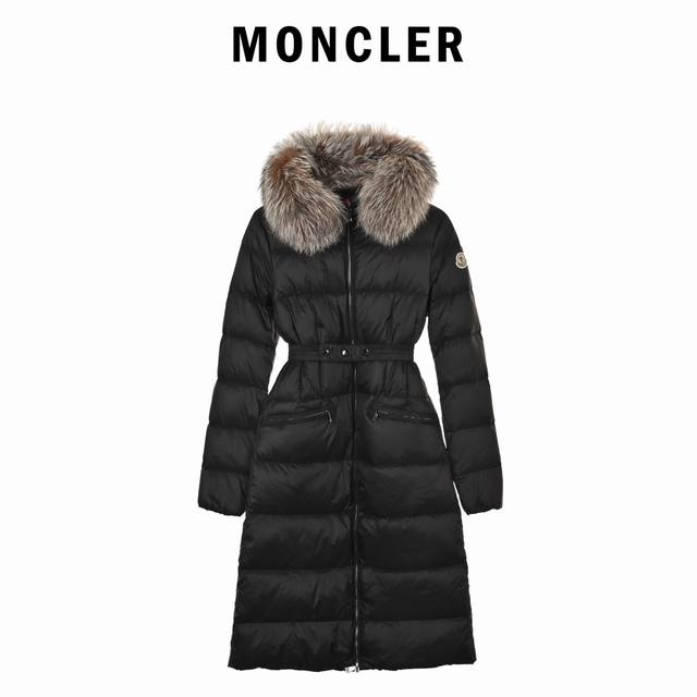 蒙口moncler Hermifur系列中长女款羽绒服 重工艺尼龙羽绒长款羽绒服 连衣风帽搭配可拆卸火狐狐狸真皮草毛领 镀色五金压铸拉链加无形按扣前门襟 搭配原