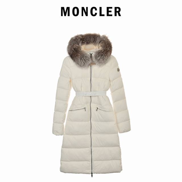 蒙口moncler Hermifur系列中长女款羽绒服 重工艺尼龙羽绒长款羽绒服 连衣风帽搭配可拆卸火狐狐狸真皮草毛领 镀色五金压铸拉链加无形按扣前门襟 搭配原