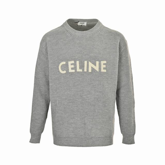 Celine 赛琳 21Fw 贴布字母logo圆领毛衣 采用定织白绒 55羊毛，45小白棉。面料混合搭配织出，成衣效果版型立体不易变型 胸前贴布面料采用真鹿绒皮