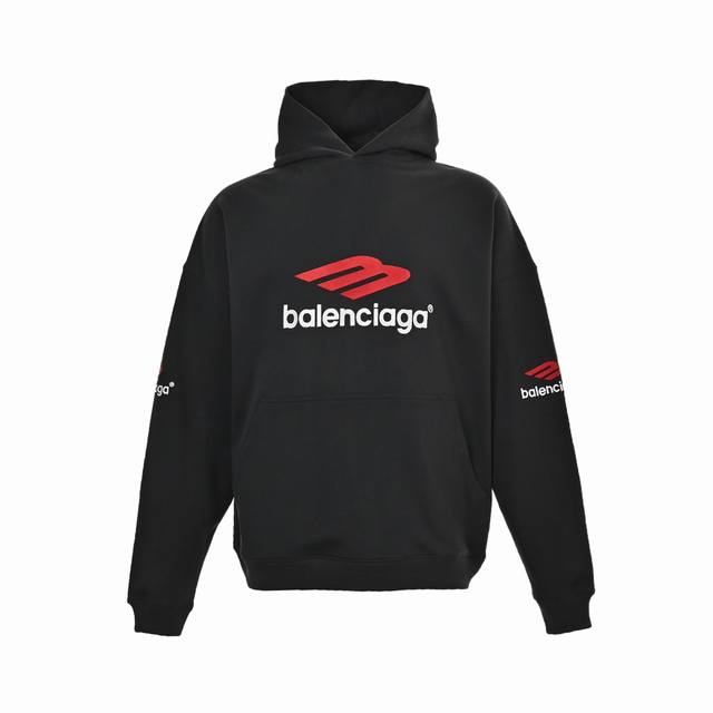 Balenciaga 巴黎世家 3B Sports Icon刺绣连帽卫衣 面料采用巴黎zp定织定染全棉毛圈面料，克重400克，布面干净，布纹清晰，柔软舒适，色牢