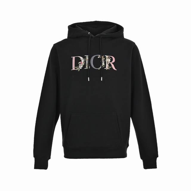 Dior 迪奥 22Fw 渐变花卉字母刺绣连帽卫衣 前幅图案采用进口绣线，由十万针刺绣工艺做出di**图案打底，在绣花基础上结合分散染料做出原版渐变效果，用含有