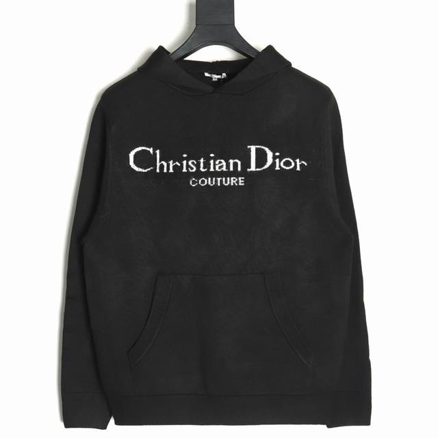 Dior 迪奥 24Ss 新款连帽针织毛衣运动衫 24冬季男装系列新品，彰显提花拉绒效果的 Cistian Couture 标志。采用黑色绵羊毛混纺面料精心制作