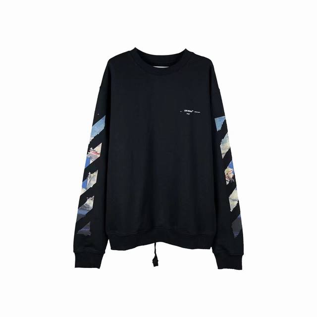 高版本off-White C O Virgil Abloh 19Ss莫奈油画箭头印花圆领卫衣，男女同款，经久不息的爆款。采用高克重纯棉毛圈面料，德国进口机器高清