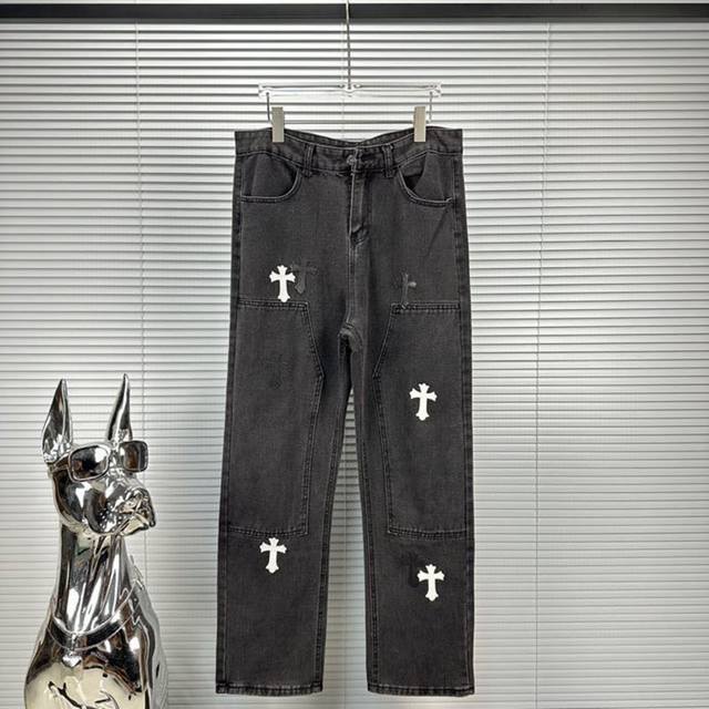 高版本chrome Hearts 克罗心 贴皮十字牛仔裤，男女同款。四季可穿，独家现货首发高端品质 直筒版型，整裤条子采用3D立裁体剪 复杂的工艺还现体在裤子各