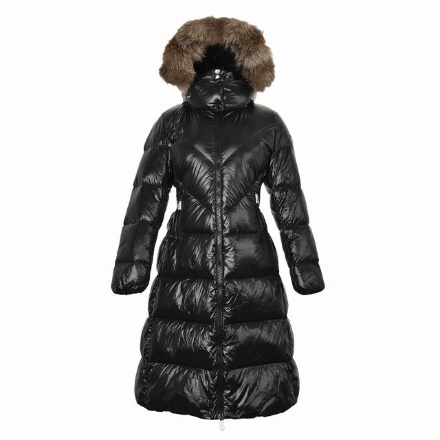 Moncler 蒙口 50款ribafur女士加厚收腰大毛领中长款羽绒服 #正品级：050款黑色 #Moncler 蒙口#Ribafur秋冬新款女加厚收腰大毛领