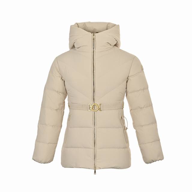 Moncler 蒙口 Brosse短款连帽v缝线设计收腰腰带羽绒服 束腰设计超级显瘦v型走线视觉巨显瘦气质搭配logo腰带扣点睛时尚哑光面料高级大气 上身舒适保