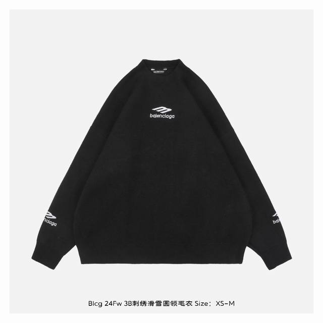 Balenciaga 巴黎世家 24Fw 3B刺绣滑雪圆领毛衣 原14 购入开发，定织60支双股羊绒混纺纱线，手感细腻，上身亲肤，进口14针织机做双面平纹中间坎