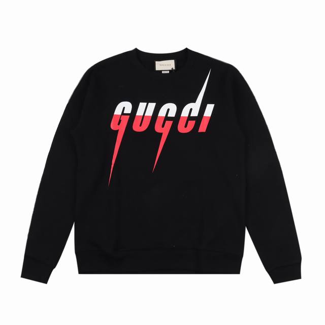 Gucci 古驰 19Fw 闪电logo印花圆领卫衣 重磅毛毡针织棉，完全对版还原，420克毛圈底32支，成衣两遍水洗处理，面料舒适亲肤无异感，版型松软糯感十足