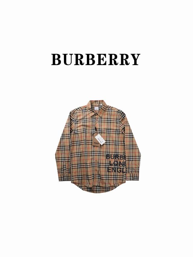 Burberry 巴宝莉 经典下摆侧边字母格纹衬衫 定织定染原版一致80支双纱纯棉，为了颜色一致打了3缸样。德国进口tpu膜，烫画高温压烫160度。领口对称，袖