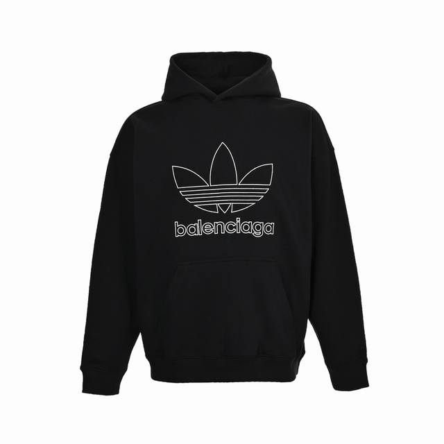 Balenciaga & Adidas 联名三叶草刺绣logo连帽卫衣 面料采用重磅440克定制高密度大毛圈水洗棉 随意对比 一比一定制新款巴黎世家辅料 男女同