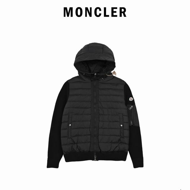 Moncler蒙口24S新款袖子拼接针织连帽轻薄羽绒服外套 秋冬新款羽绒拼接夹克 手臂设计拉链口袋凸显时尚个性 羽绒填充实穿性同时增加了拼接流行元素~常规版型