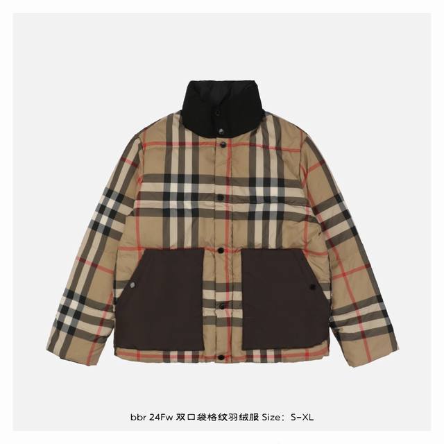 Burberry 博柏利 24Fw 双口袋格纹羽绒服 米色采用原版一比一聚酯纤维面料，对色对格，颜色和密度都达到最大程度的还原，炭灰色采用纯棉羊毛毛呢面料，一米