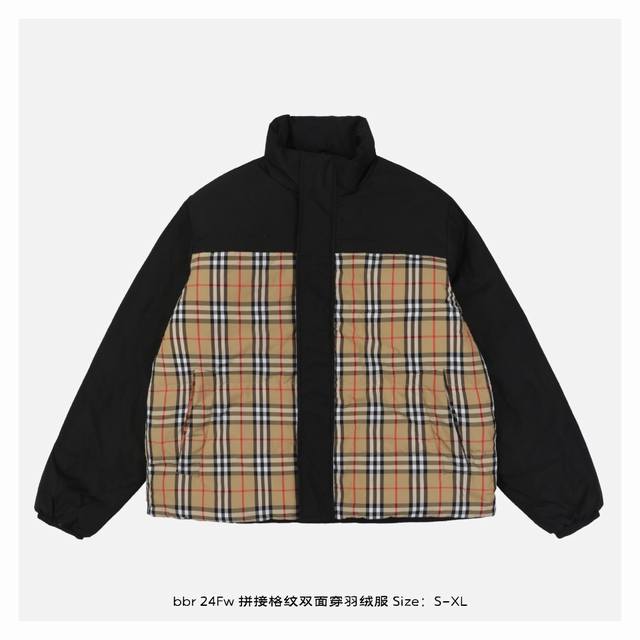 Burberry 博柏利 24Fw 拼接格纹双面穿羽绒服-正面 采用原版一致高密度100%涤纶格纹物料面料，高度还原原版面料，里布涂层，质感满满，绝不钻绒跑绒，