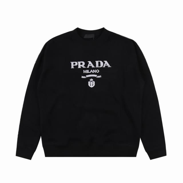 Prada 普拉达24Fw 牙刷绣logo休闲圆领卫衣 定制400克博麟毛圈双股面料 原版普拉达辅料 男女同款均可驾驭 区别市面版本 随意对比 原版定制高克重双