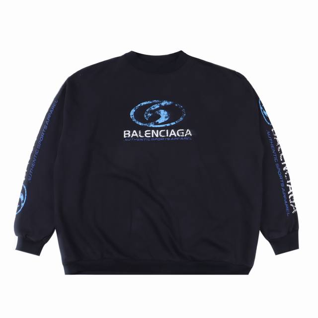 Balenciaga 巴黎世家 Blcg 24Fw 破洞做旧水洗冲浪印花圆领卫衣 轻奢主义 男女日常通勤穿搭必备单品 正确版本 随意对比 详细特征 采用360克