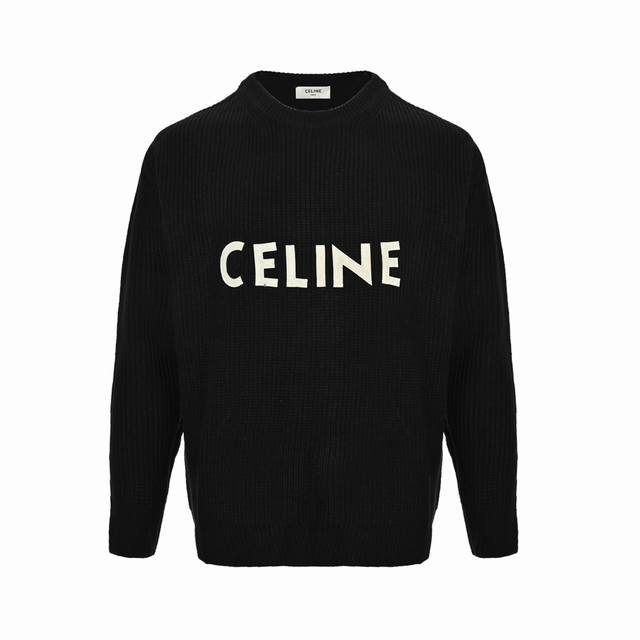 Celine 赛琳 21Fw 贴布字母logo圆领毛衣 采用定织白绒 55羊毛，45小白棉。面料混合搭配织出，成衣效果版型立体不易变型 胸前贴布面料采用真鹿绒皮