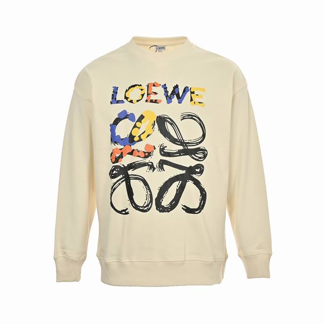 Loewe 罗意威 24Fw 涂鸦彩绘logo印花圆领卫衣 面料采用400克重双股小毛圈面料，定制32支螺纹，成衣两遍水洗处理， 面料舒适亲肤无异感，定制定染面