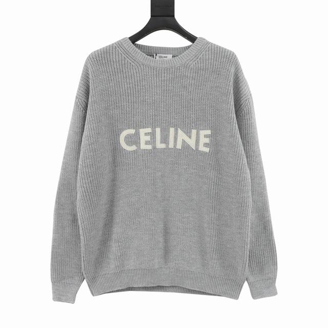 Celine 赛琳 21Fw 贴布字母logo圆领毛衣 采用定织白绒 55羊毛，45小白棉。面料混合搭配织出，成衣效果版型立体不易变型 胸前贴布面料采用真鹿绒皮