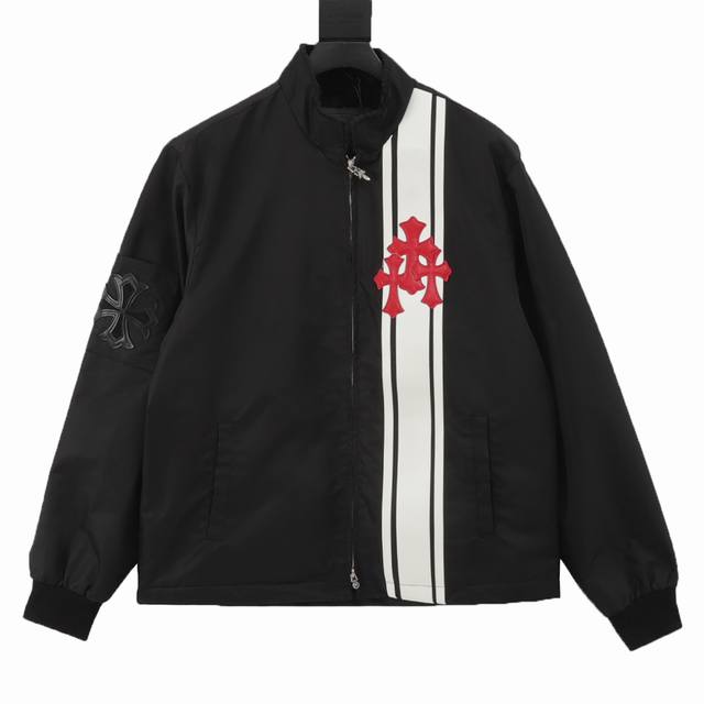 Chrome Hearts 克罗心 红色十字架皮标黑白拼接加绒拉链外套 衣服内里加绒，兼具良好保暖效果，整衣拼皮的效果穿上简直帅的不得了 Size:S-Xl